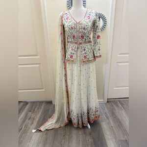 White Floral palazzo pants with Dupatta